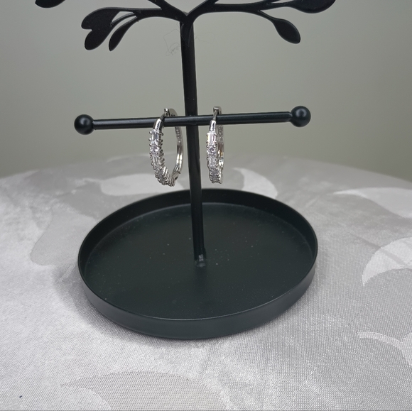 3.48CTW Rhodium Plated Diamond Simulant Hoop Earrings - Picture 4 of 7